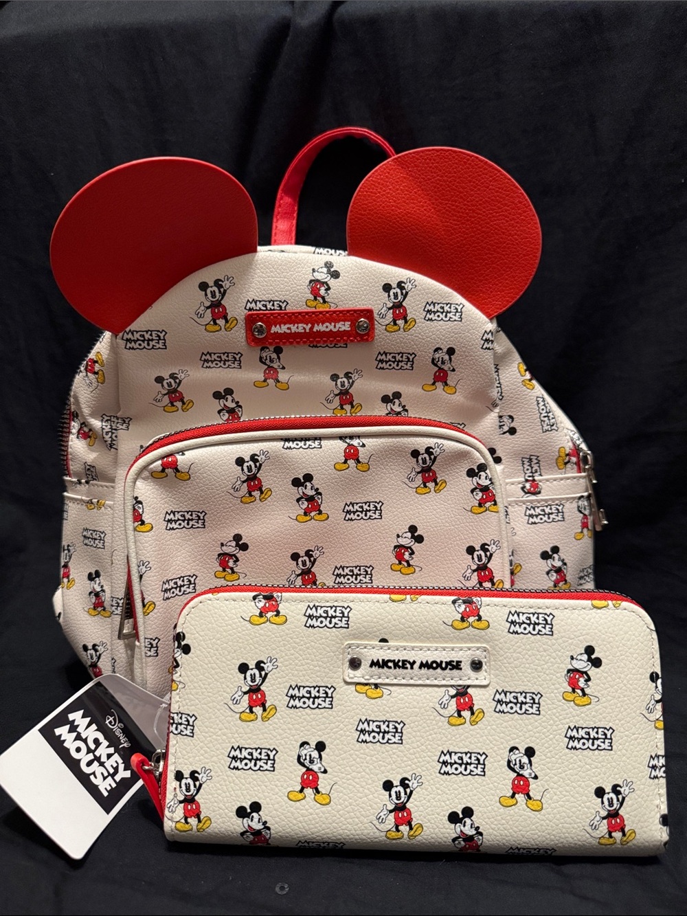 Disney Mickey Mouse Cream Mini Backpack and Wallet Set Red Ears Perfect Park Set